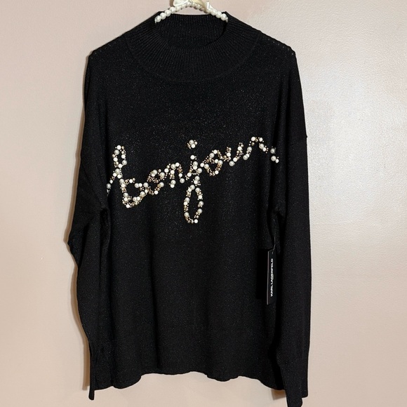 Karl Lagerfeld Tops - Karl Lagerfeld Embellished “Bonjour” Sweater